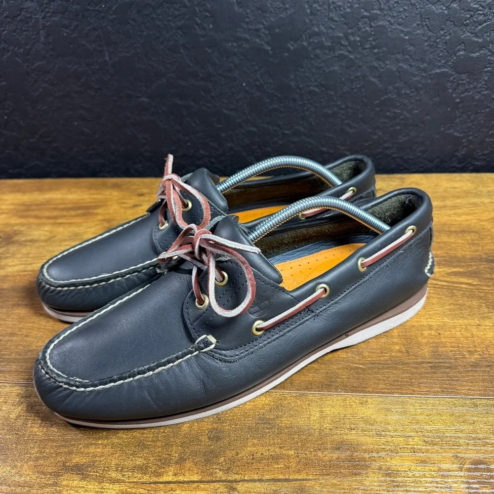 Timberland Classic 2-Eye 74036 Navy Leather Boat Shoes Mens 10.5
